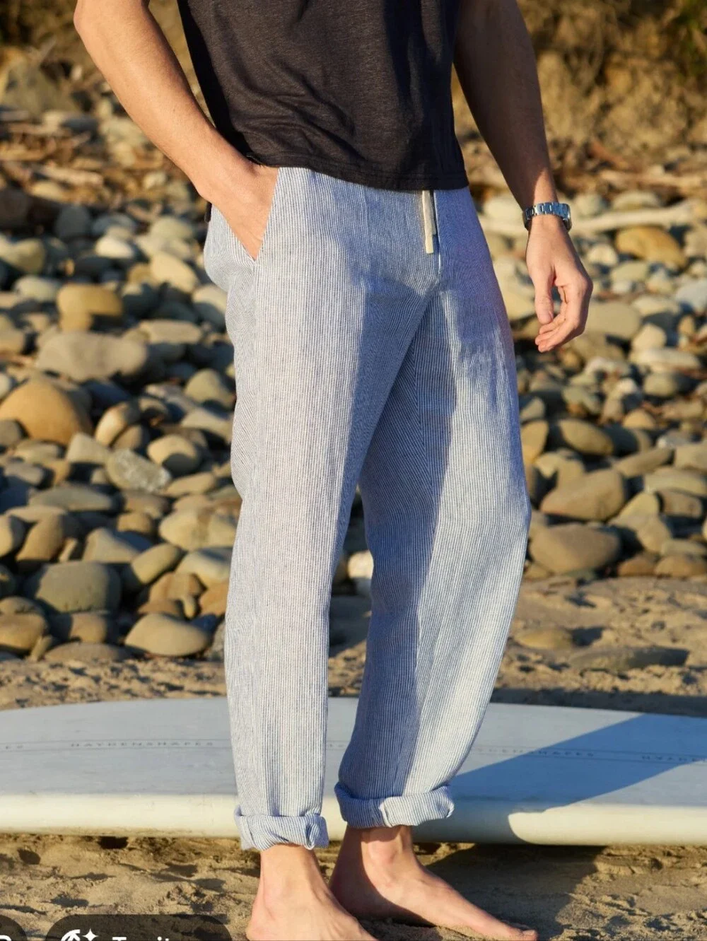 J. McLaughlin Blue & White Striped Linen Pants